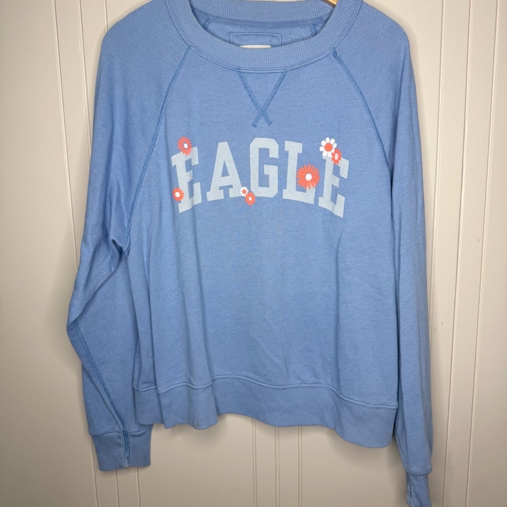 American Eagle Light Blue Crewneck Sweatshirt with Logo & Daisy Design - Picture 2 of 7